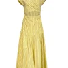 Derek Lam - Yellow & Blue Pin Stripe Cap Sleeve Maxi Dress Sz 6