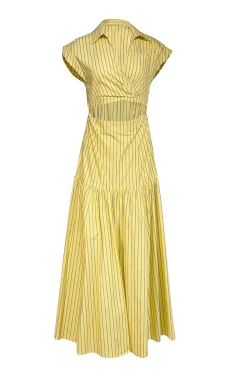 Derek Lam - Yellow & Blue Pin Stripe Cap Sleeve Maxi Dress Sz 6