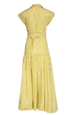 Derek Lam - Yellow & Blue Pin Stripe Cap Sleeve Maxi Dress Sz 6