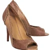 Devi Kroell - Beige Snakeskin Peep Toe Pumps w/ Stitched Trim Sz 6.5