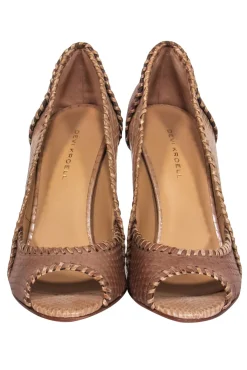 Devi Kroell - Beige Snakeskin Peep Toe Pumps w/ Stitched Trim Sz 6.5