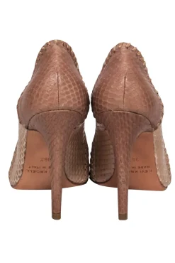 Devi Kroell - Beige Snakeskin Peep Toe Pumps w/ Stitched Trim Sz 6.5