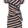 Diane von Furstenberg - Beige & Navy Blue Stripe Dress w/ Side Ruche Sz 0