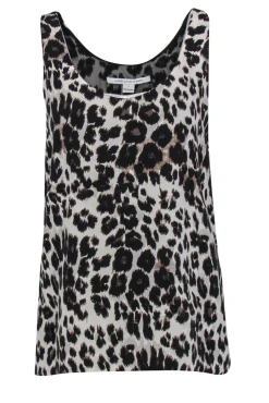 Diane von Furstenberg - Beige & Black Leopard Print Silk Tank Top Sz S