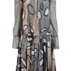 Diane von Furstenberg - Black, White, & Tan Print Silk Blouson Dress Sz 6