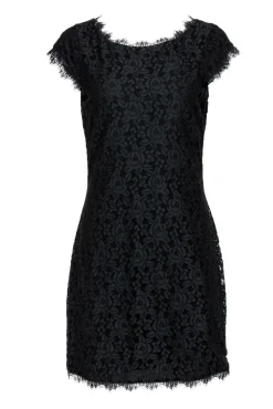 Diane von Furstenberg - Black Floral Lace Cap Sleeve "Zarita" Bodycon Dress Sz 8