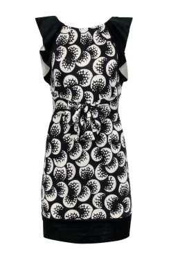Diane von Furstenberg - Black & White Printed Shift Dress w/ Flutter Sleeves Sz 2