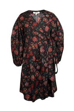 Diane von Furstenberg - Black w/ Red Floral Print Poplin Wrap Dress Sz 8