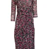 Diane von Furstenberg - Black w/ Pink & Green Floral Print Ruched Mesh Dress Sz XS