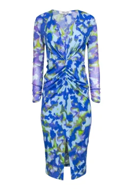 Diane von Furstenberg - Blue & Green Tie Dye Ruched Middle Dress Sz XS