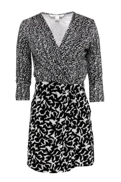 Diane von Furstenberg - Black & White Abstract Pattern Wrap Dress Sz 8