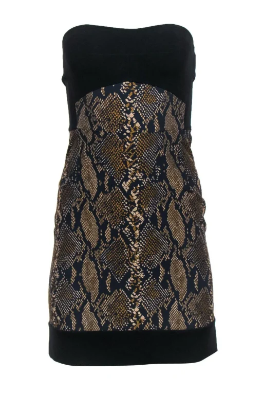 Diane von Furstenberg - Black & Green Snakeskin Strapless Bodycon Sz 2