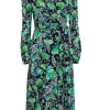 Diane von Furstenberg - Black & Green Floral Long Sleeve Wrap Dress Sz M