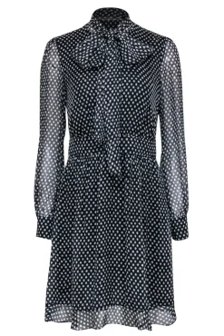 Diane von Furstenberg - Black & White Polka Dot Fit & Flare Silk Dress w/ Bow Sz 6