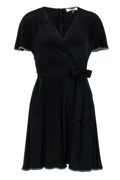 Diane von Furstenberg - Black Surplice Romper w/ Flutter Sort Sleeves Sz 2