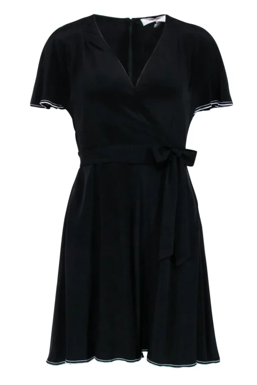 Diane von Furstenberg - Black Surplice Romper w/ Flutter Sort Sleeves Sz 2