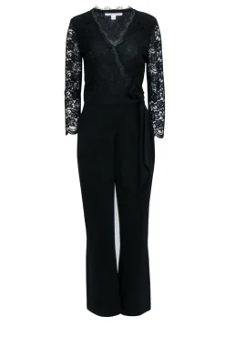 Diane von Furstenberg - Black Lace Top Wrap Jumpsuit w/ Wide Leg Sz 8