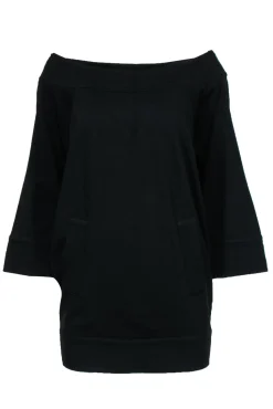 Diane von Furstenberg - Black Batwing Scoop Neck Tunic w/ Pouch Pocket Sz 4