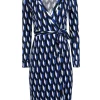 Diane von Furstenberg - Blue, White, & Black Geometric Printed Wrap Dress Sz 0