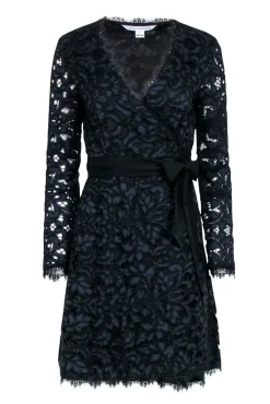 Diane von Furstenberg - Black & Navy Lace Wrap Dress Sz 6