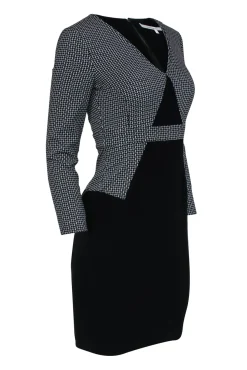 Diane von Furstenberg - Black & White Long Sleeve Printed Sheath Dress Sz 0