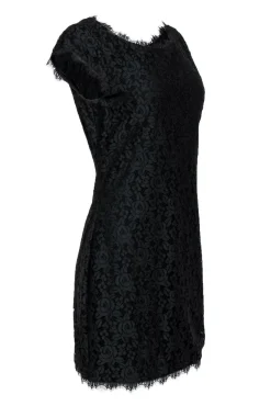 Diane von Furstenberg - Black Floral Lace Cap Sleeve "Zarita" Bodycon Dress Sz 8