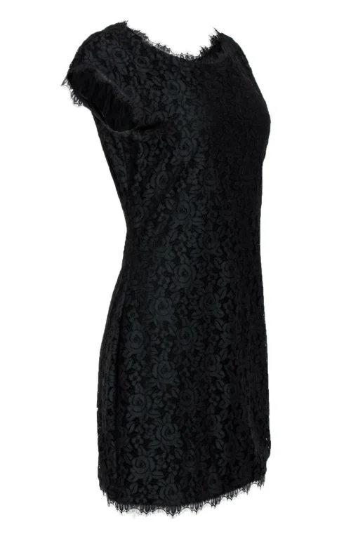 Diane von Furstenberg - Black Floral Lace Cap Sleeve "Zarita" Bodycon Dress Sz 8