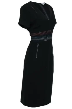Diane von Furstenberg - Black Short Sleeve Sheath Dress w/ Rainbow Contrast Stitching Sz 14