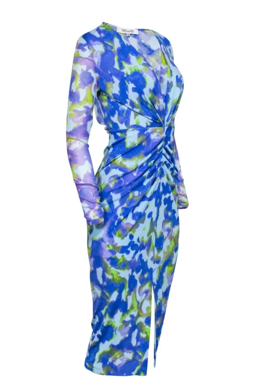Diane von Furstenberg - Blue & Green Tie Dye Ruched Middle Dress Sz XS