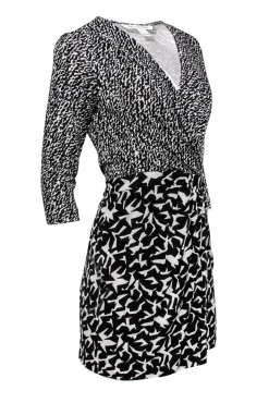 Diane von Furstenberg - Black & White Abstract Pattern Wrap Dress Sz 8