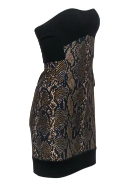 Diane von Furstenberg - Black & Green Snakeskin Strapless Bodycon Sz 2