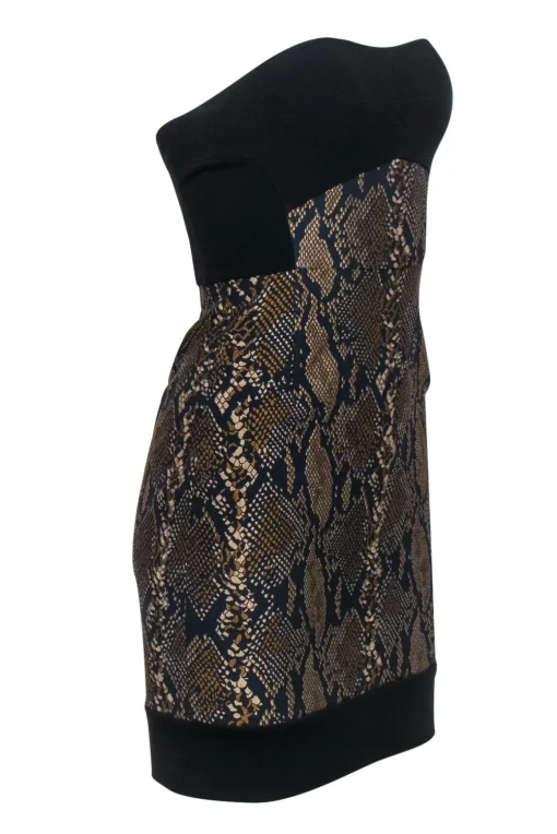 Diane von Furstenberg - Black & Green Snakeskin Strapless Bodycon Sz 2