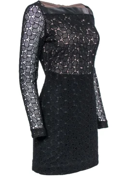 Diane von Furstenberg - Black Eyelet Lace Overlay Long Sleeve Dress Sz 6