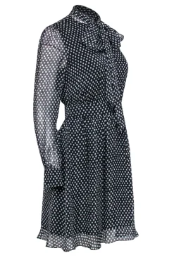 Diane von Furstenberg - Black & White Polka Dot Fit & Flare Silk Dress w/ Bow Sz 6