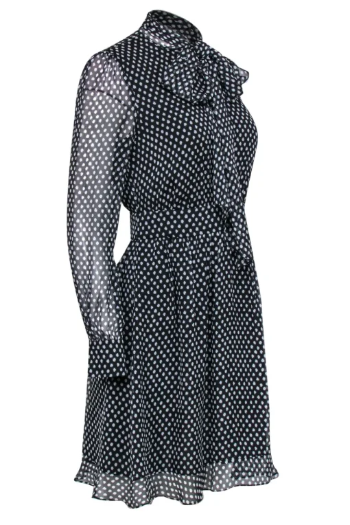 Diane von Furstenberg - Black & White Polka Dot Fit & Flare Silk Dress w/ Bow Sz 6