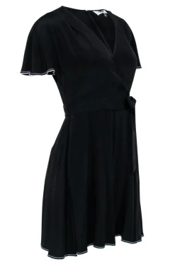 Diane von Furstenberg - Black Surplice Romper w/ Flutter Sort Sleeves Sz 2