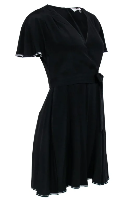 Diane von Furstenberg - Black Surplice Romper w/ Flutter Sort Sleeves Sz 2