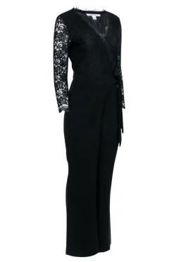 Diane von Furstenberg - Black Lace Top Wrap Jumpsuit w/ Wide Leg Sz 8