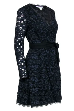 Diane von Furstenberg - Black & Navy Lace Wrap Dress Sz 6