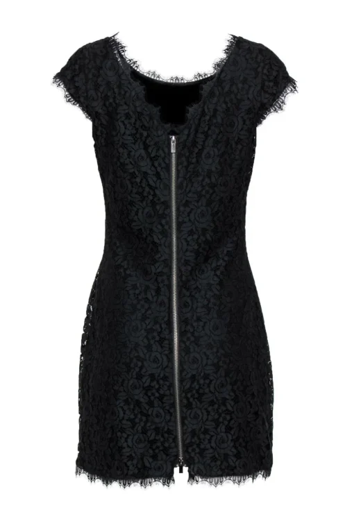 Diane von Furstenberg - Black Floral Lace Cap Sleeve "Zarita" Bodycon Dress Sz 8