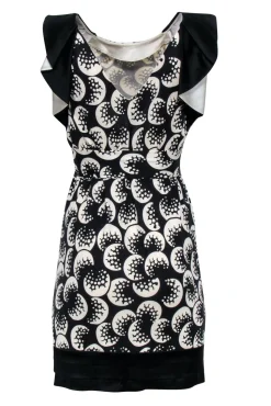 Diane von Furstenberg - Black & White Printed Shift Dress w/ Flutter Sleeves Sz 2