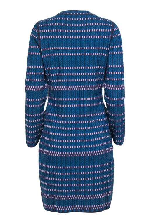 Diane von Furstenberg - Blue & Purple Knit Long Sleeve Sheath Dress Sz L