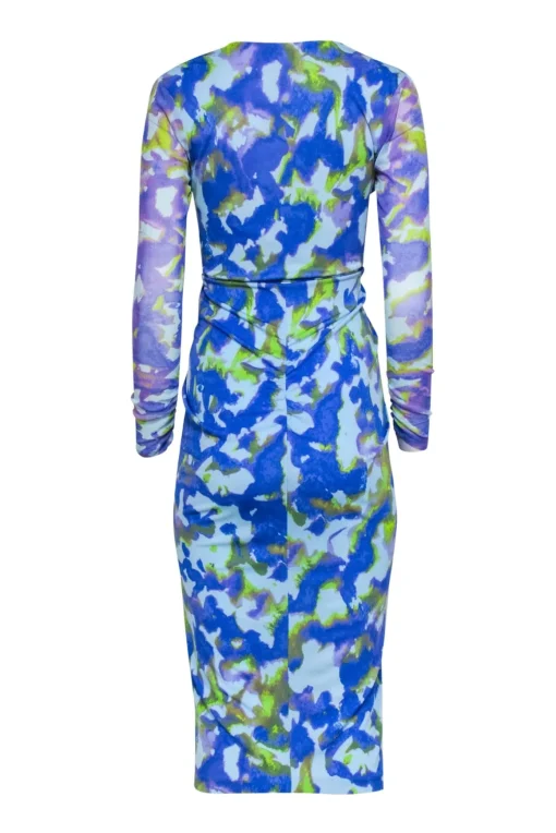 Diane von Furstenberg - Blue & Green Tie Dye Ruched Middle Dress Sz XS
