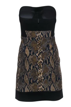 Diane von Furstenberg - Black & Green Snakeskin Strapless Bodycon Sz 2