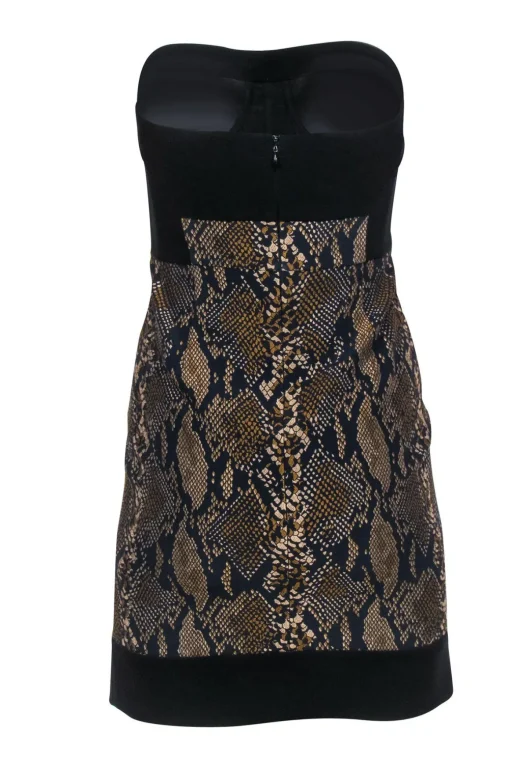 Diane von Furstenberg - Black & Green Snakeskin Strapless Bodycon Sz 2