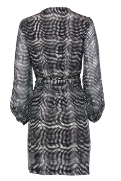 Diane von Furstenberg - Black & White Plaid Printed Silk Wrap Dress Sz 12