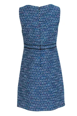 Diane von Furstenberg - Blue & White Tweed Midi Shift Dress Sz 6
