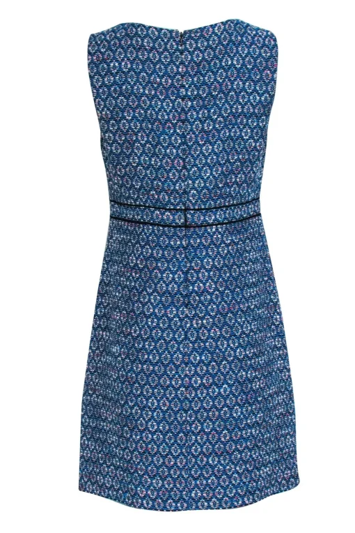Diane von Furstenberg - Blue & White Tweed Midi Shift Dress Sz 6