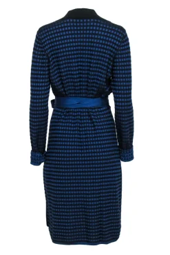 Diane von Furstenberg - Blue & Black Long Sleeve Wrap Sweater Dress Sz L