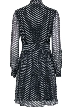 Diane von Furstenberg - Black & White Polka Dot Fit & Flare Silk Dress w/ Bow Sz 6